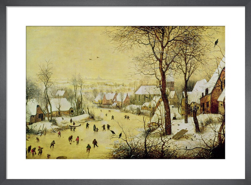 Winter Landscape with Skaters and a Bird Trap, 1565 by Pieter Bruegel The Elder. Framed art print.