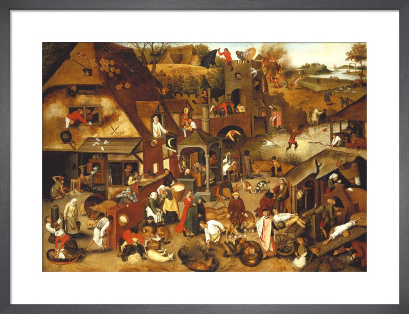 The Flemish Proverbs by Pieter Brueghel The Younger. Framed art print.