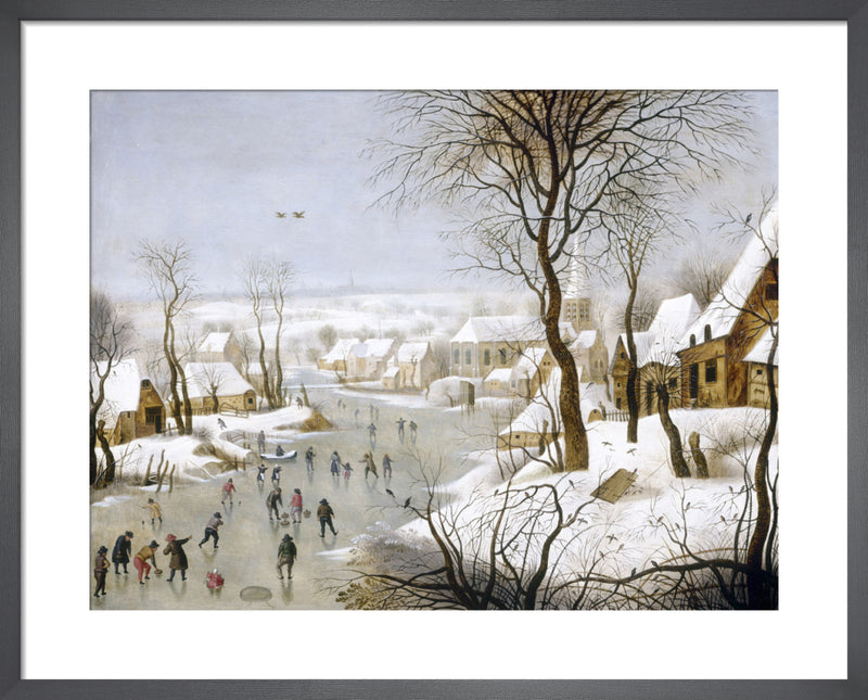 Winter Landscape with a Birdtrap by Pieter Brueghel The Younger. Framed art print.