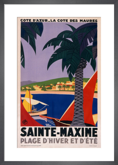 Sainte Maxime, Cote d'Azur by Roger Broders. Framed art print.
