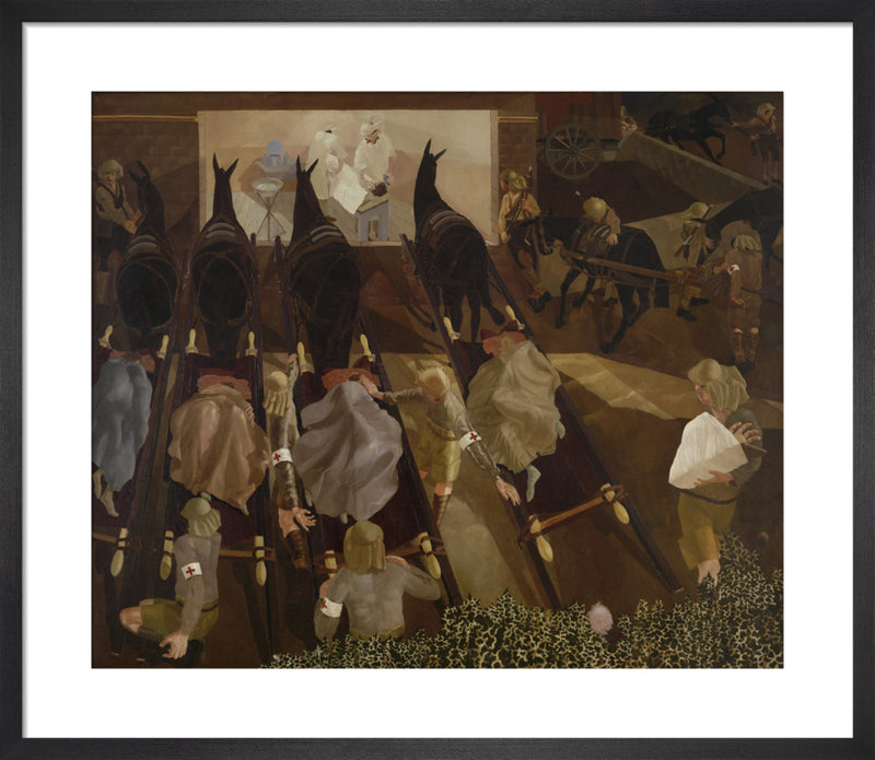 Travoys arriving with Wounded, 1916 by Sir Stanley Spencer. Framed art print.