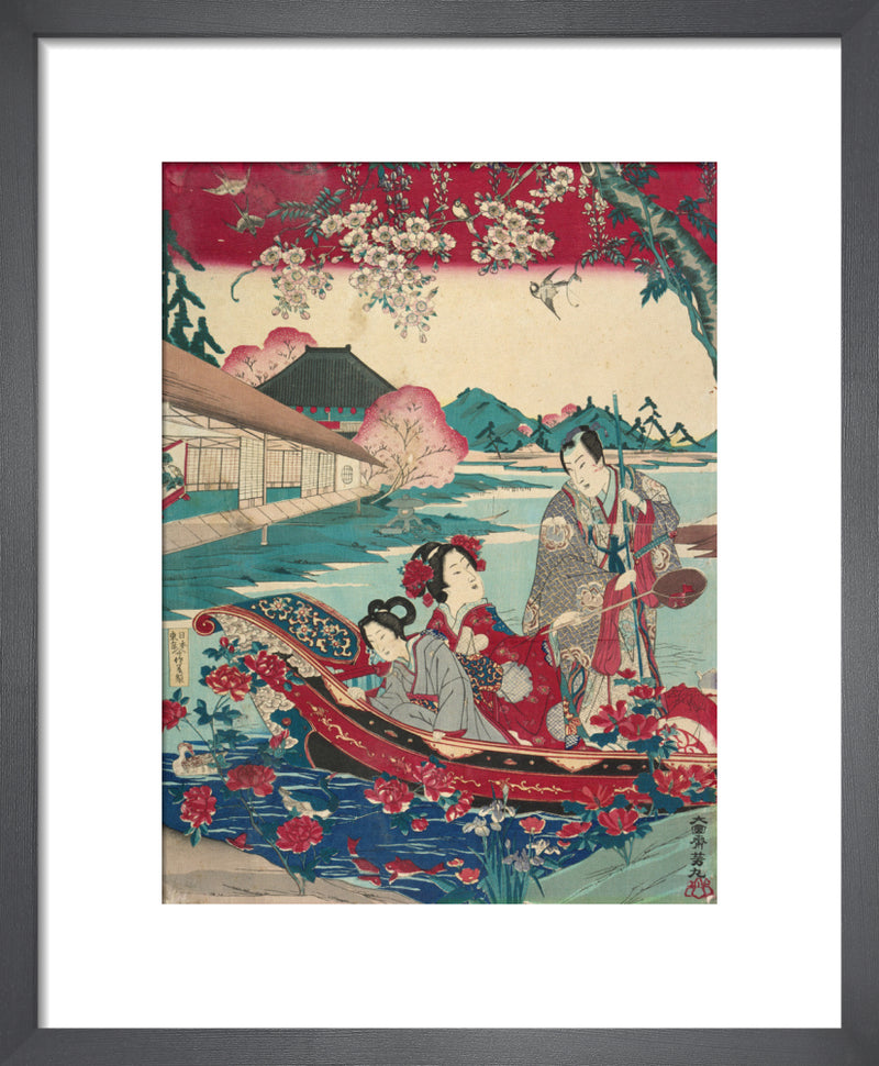 Scene from a Genji parody by Taiyensai Yoshimaru. Framed art print.