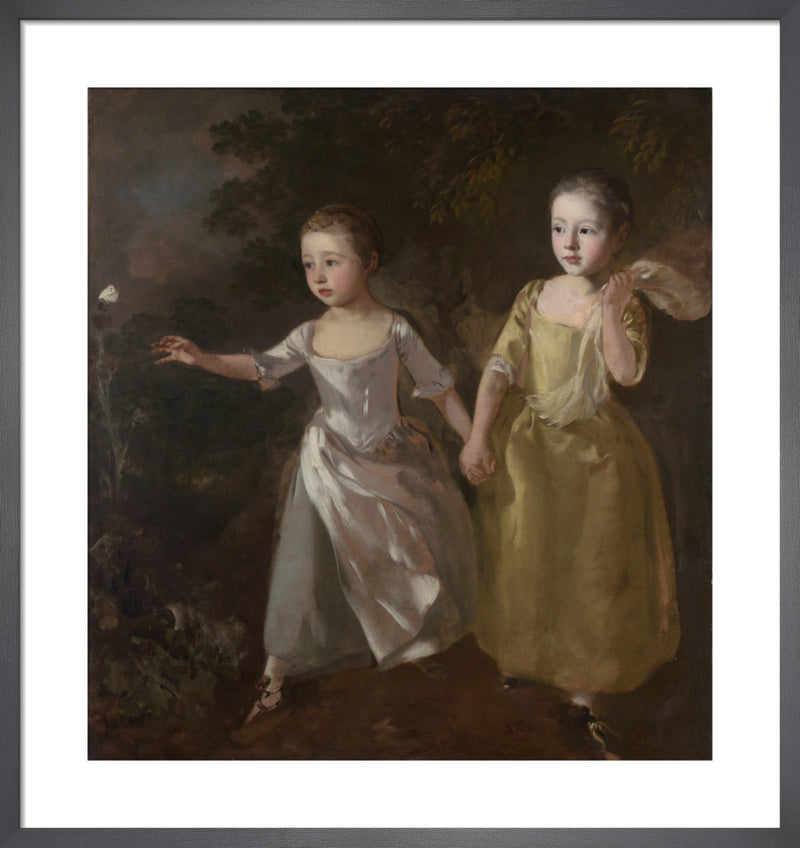 The Painter's Daughters chasing a Butterfly by Thomas Gainsborough. Framed art print.