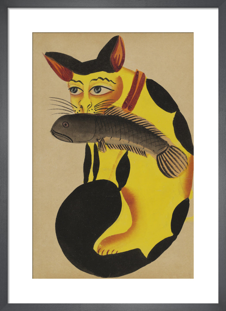 Cat with a fish in its mouth, c.1890 by Unknown artist. Framed art print.