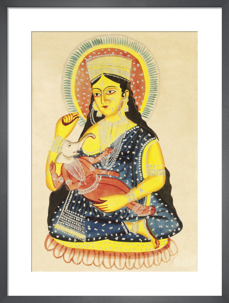 Parvati and Ganesha, c.1830 by Unknown artist. Framed art print.