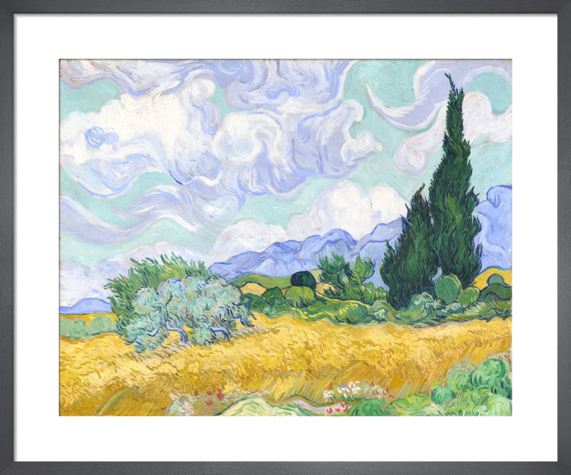 A Wheatfield, with Cypresses by Vincent Van Gogh. Framed art print.