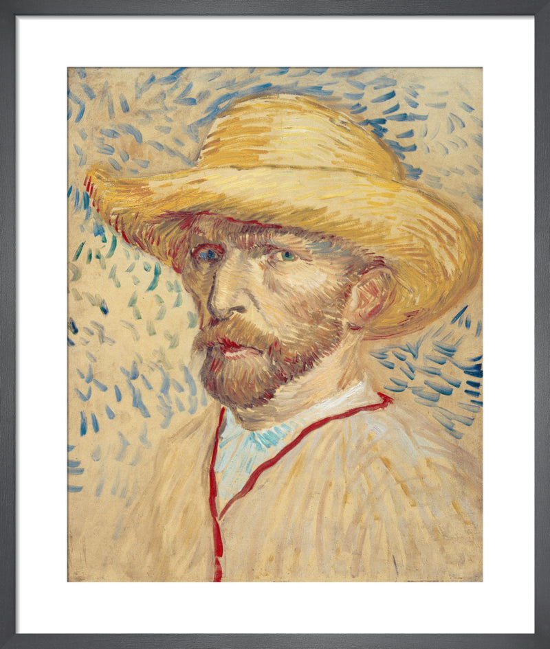 Self Portrait with Straw Hat and Artist's Smock, 1887 by Vincent Van Gogh. Framed art print.