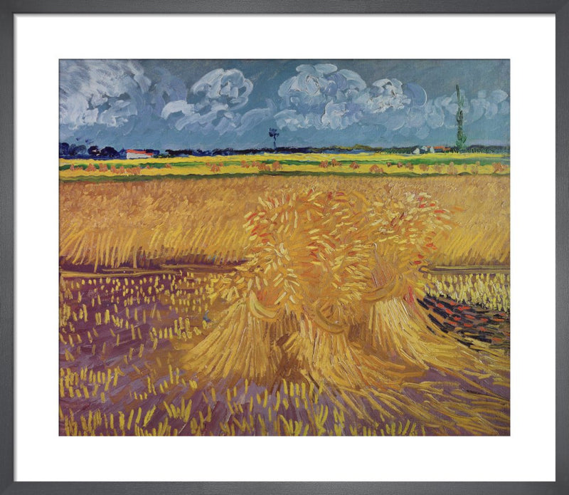 Wheatfield with Sheaves, 1888 by Vincent Van Gogh. Framed art print.