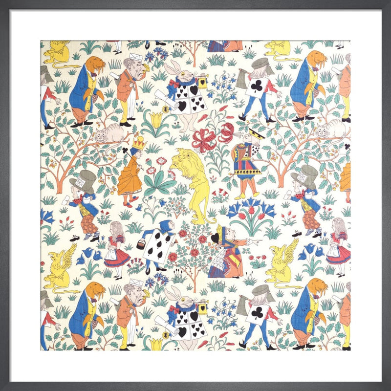 Alice in Wonderland furnishing textile, about 1920 by C F A Voysey. Framed art print.