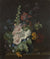 Hollyhocks and Other Flowers in a Vase by Jan van Huysum. Unframed art print.